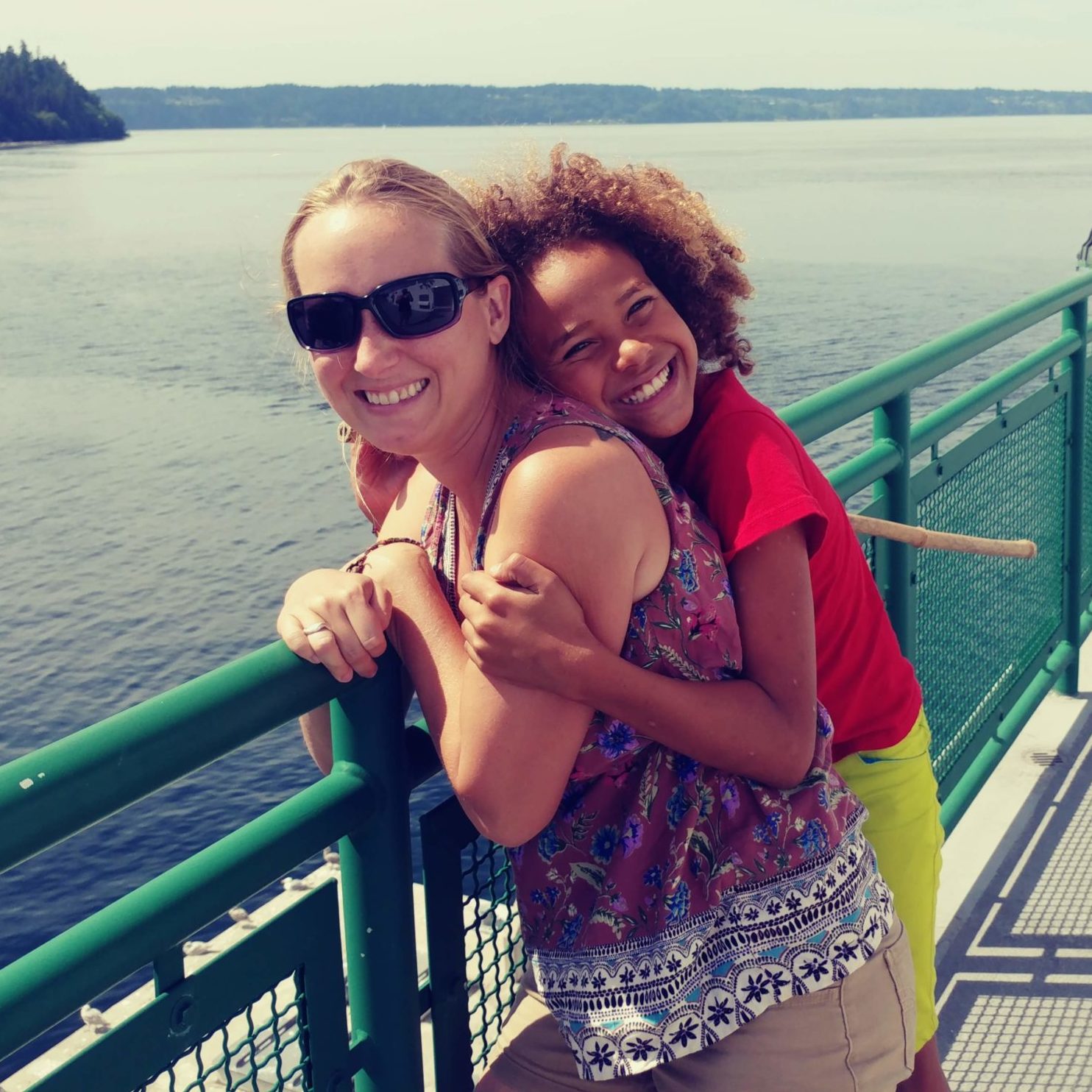 Levi and Leigh-Ann Draheim smiling on the ferry from Tacoma to Vashon Island